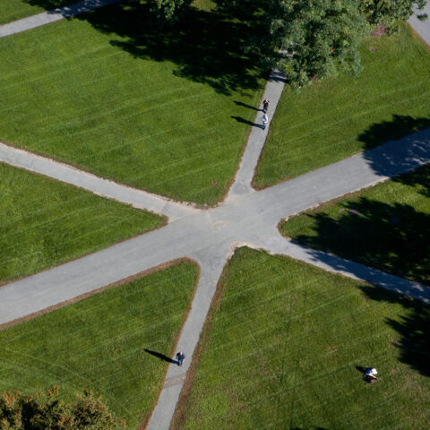 The center of the Arts Quad from the air.